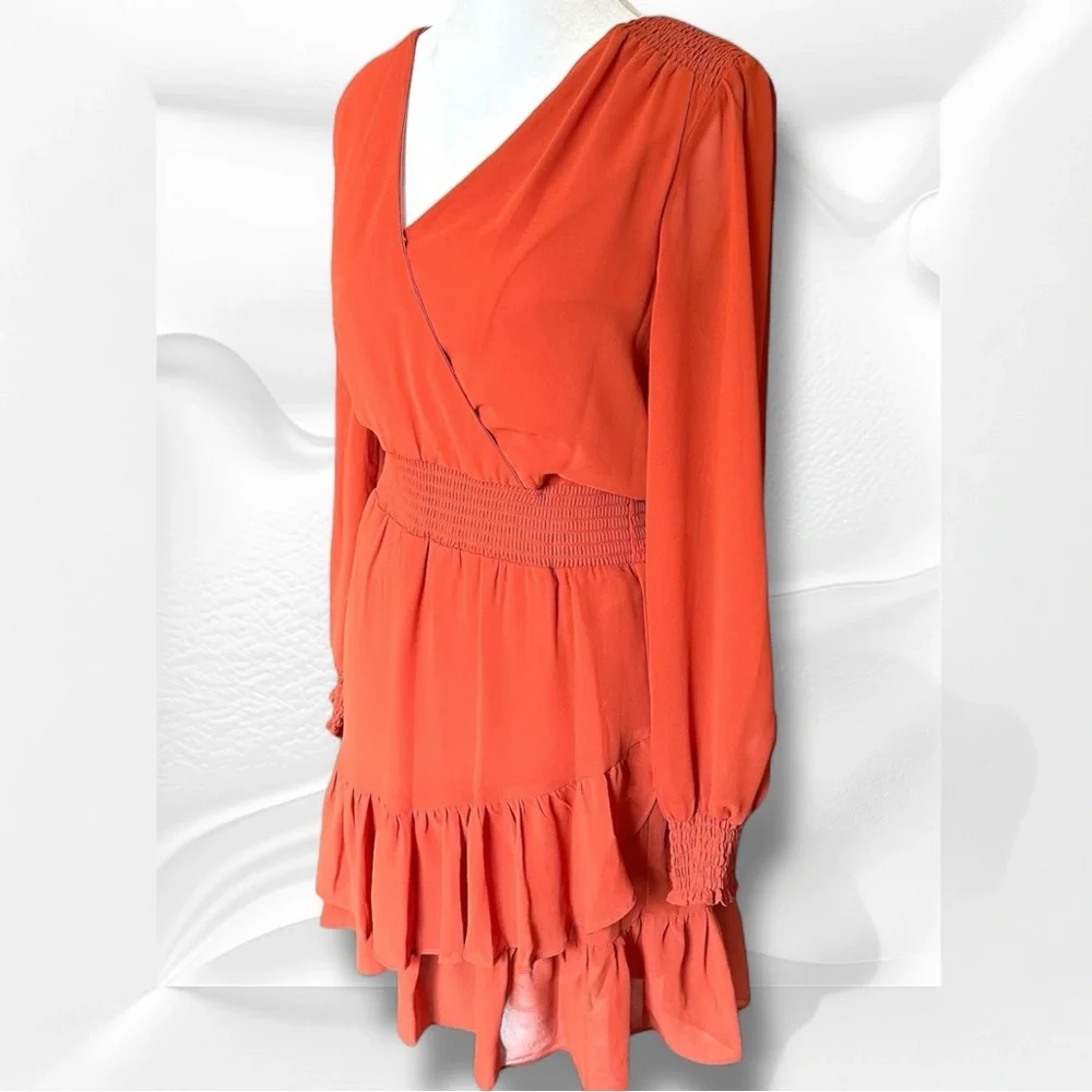 🆕 Vince Camuto Orange Ruffled Faux-Wrap Sundress Size Small - Picture 6 of 12